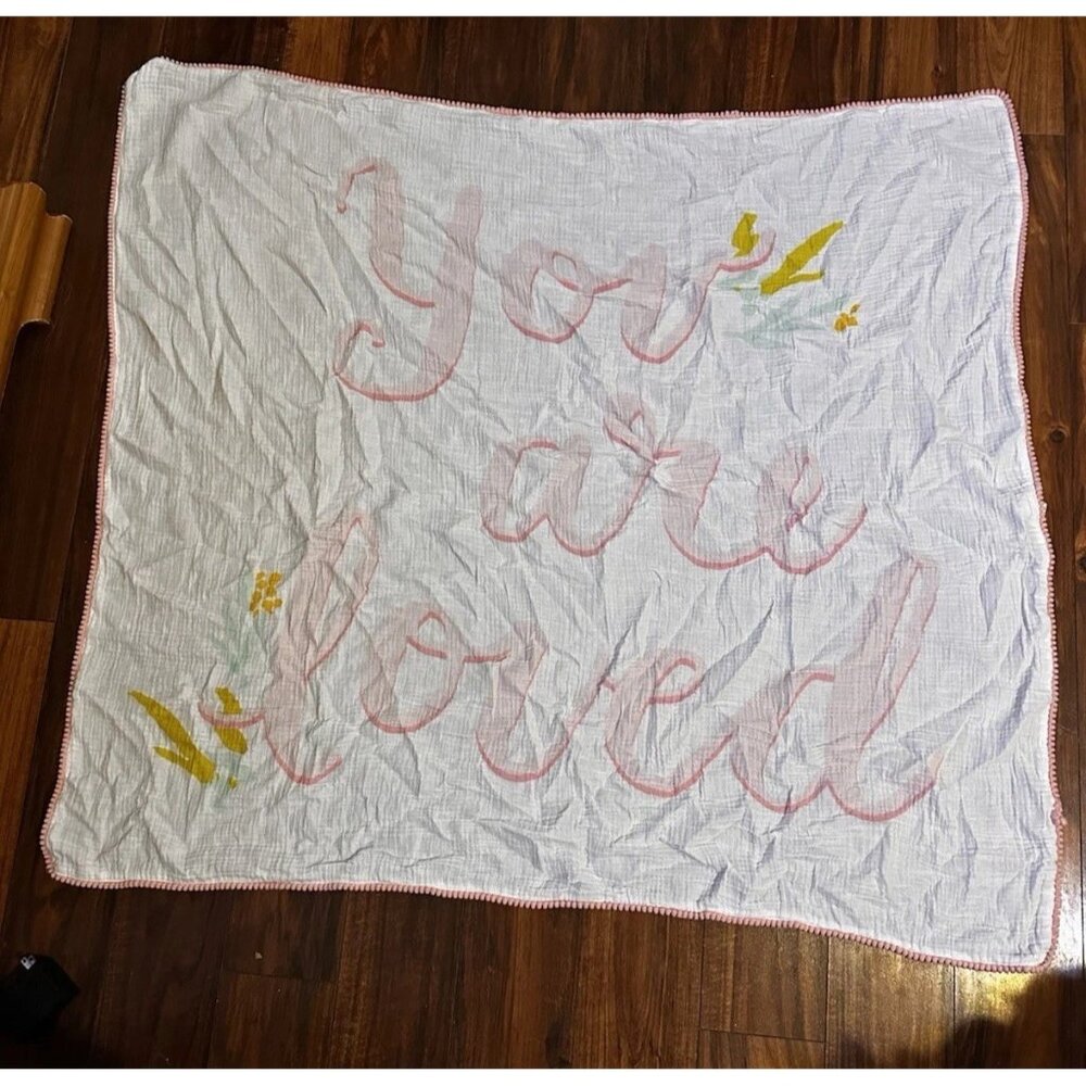 Cloud Island 100% Cotton 42x38 You Are Loved‎ White Pink Trim Thin Blanket Lovey